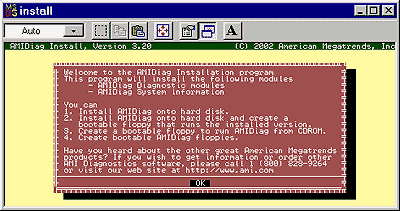 AMIDiag DOS v.6.20 Installation Options